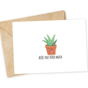 ALOE you VERA much - Carte d'aloe vera, carte d'anniversaire, carte d'amour, carte pour petit ami, je t'aime beaucoup, fiancée, plantes succulentes, parent de plante