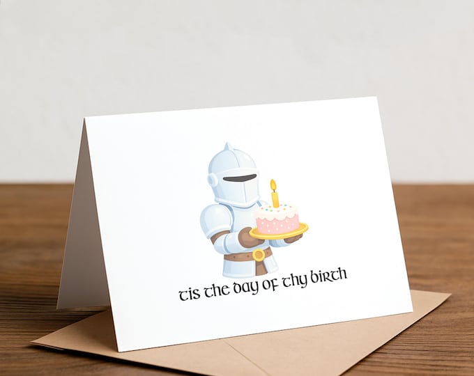 Knight Birthday Card: Medieval Joke, Knight Cake Greeting (A2 Size)