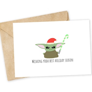 Deseándole a YODA las mejores fiestas: tarjeta de felicitación de Baby Yoda, tarjeta navideña con juego de palabras, Yoda, Star Wars Christmas, tarjeta navideña divertida, Mandalorian
