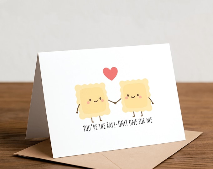 Ravioli Pun Greeting Card - 'Ravi-Only One' Love Card