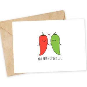 Le das sabor a mi vida: chile picante, picante, San Valentín, tarjeta de amor