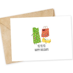 Emballages de Noël - jolie carte de Noël, carte de Noël drôle, carte de vœux simple, Noël de petit garçon, yo-yo, rappeurs, jeu de mots de Noël