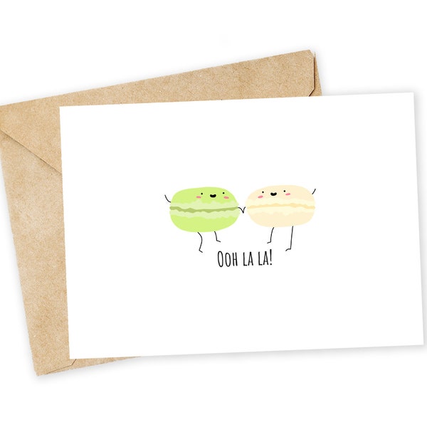 OOH LA LA - Macaron Greeting Card, Note Card, Funny valentine, Thank you card, Macaron, Pastry, French Pastry, Dessert pun, sweet pun, funny