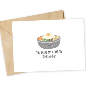 You make my heart go BI-BIM-BAP - Bibimbap Greeting Card, Valentine&#39;s Day Card, Handmade Card, Foodie card, Korean Card, Pun Card, Funny