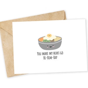 You make my heart go BI-BIM-BAP - Bibimbap Greeting Card, Valentine's Day Card, Handmade Card, Foodie card, Korean Card, Pun Card, Funny