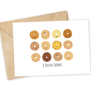 UNA DOCENA de agradecimientos - Tarjeta de felicitación con forma de bagel, tarjeta de felicitación, tarjeta divertida para San Valentín, tarjeta divertida, tarjeta de amor, tarjeta de agradecimiento, docena de bagels, arándano, cebolla
