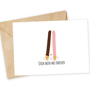 Stick with me - Pocky Greeting Card, Happy Card, I Love You Card, Pepero, pepero day card, asian food pun, pocky, strawberry, chocolate