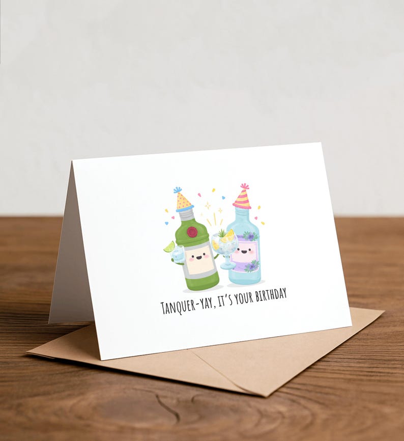 Funny Gin Birthday Card: Tanqueray Pun Greeting Card image 1