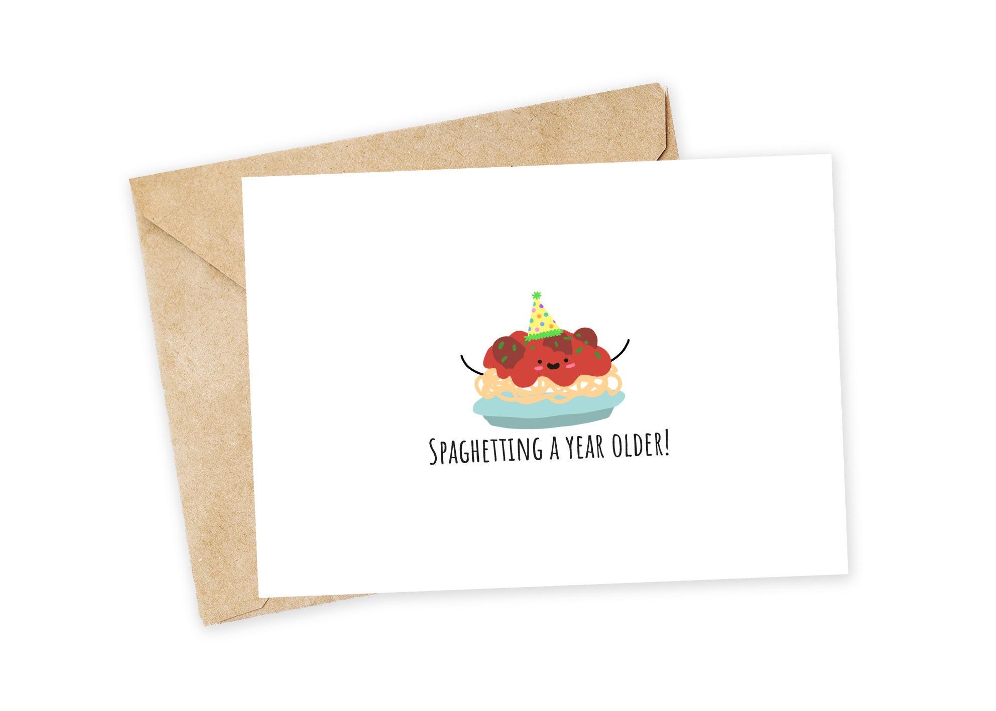 Spaghetting a year older ! - Pasta Greeting Card, Note Card, Funny birthday card, spaghetti, pasta, italian food, foodie, birthday pun