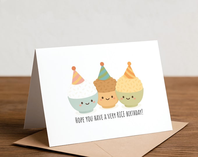 Rice Birthday Card: Funny Foodie Pun, Handmade Greeting