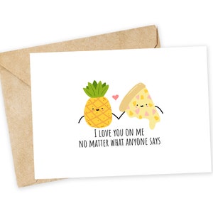 Ik hou van jou op mij - ananaspizza, Hawaiiaanse pizzakaart, grappig, liefdeskaart, kaart voor stellen, pizzakaart, ananas op pizza, leuke valentijn, woordspeling