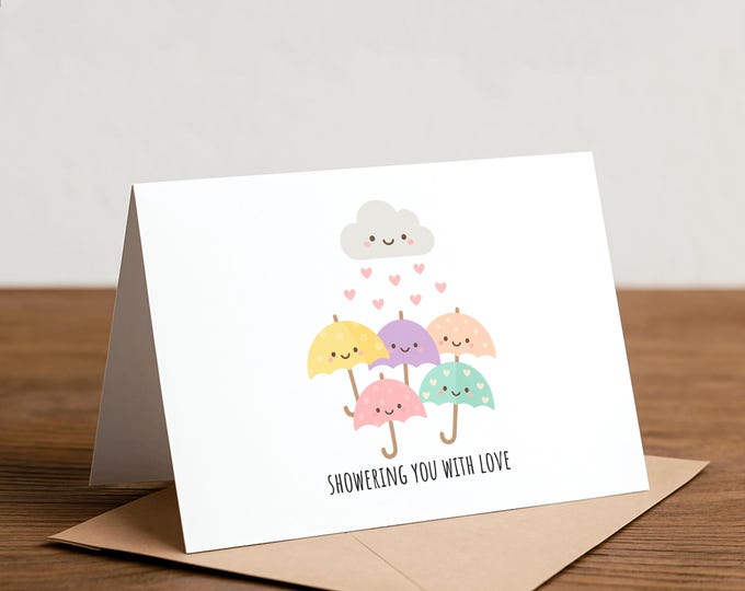 Showering you with love - Funny Valentine, Couples Note Card, partners, baby shower, bridal shower