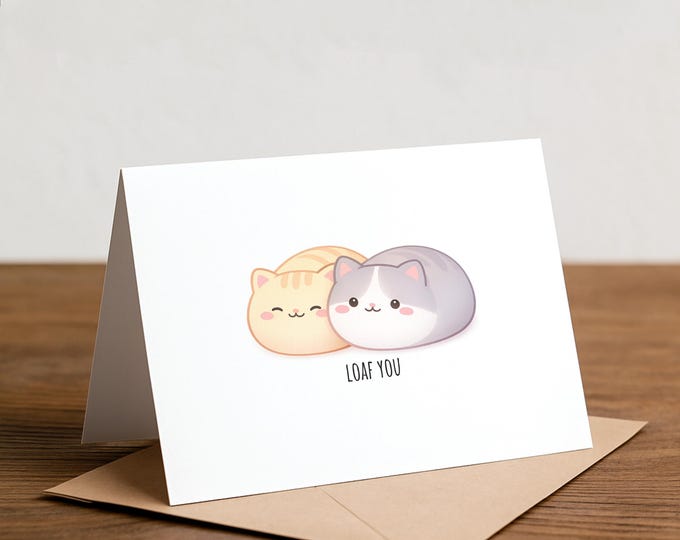 Cat Loaf Pun Card, Cat Lover Greeting, Blank Inside, A2 Size