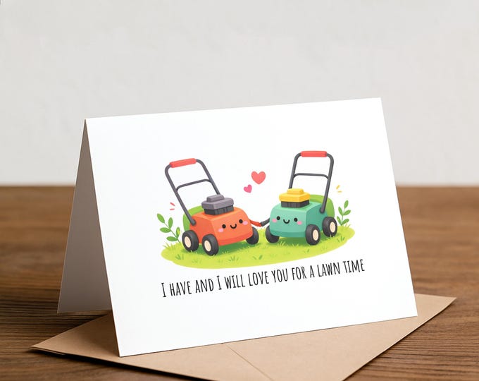 Funny Lawn Mower Pun Card - 'Love You Lawn Time'