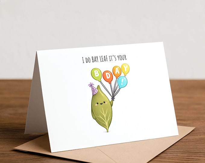 Funny Bay Leaf Birthday Card: Chef Cooking Pun