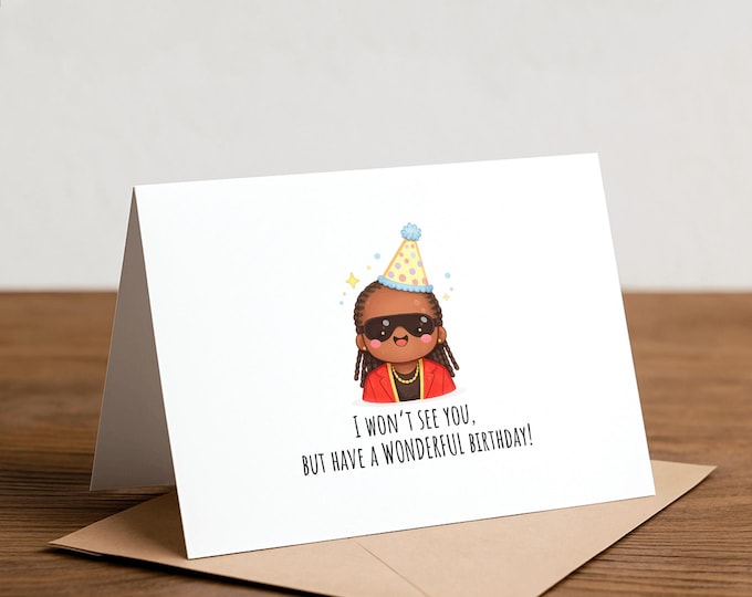 Stevie Wonder Birthday Card: Funny Pun Handmade Greeting Card