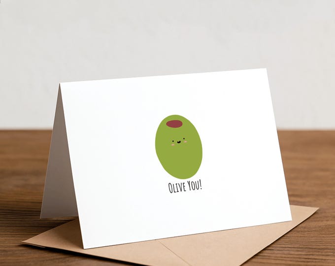 Olive You Pun Greeting Card: Foodie Love Card