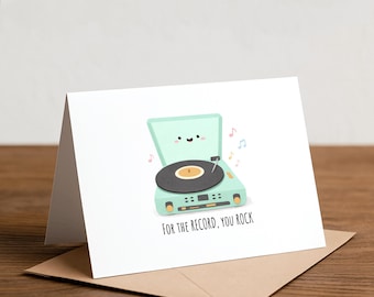 Record Player Greeting Card: Handmade Thank You Card