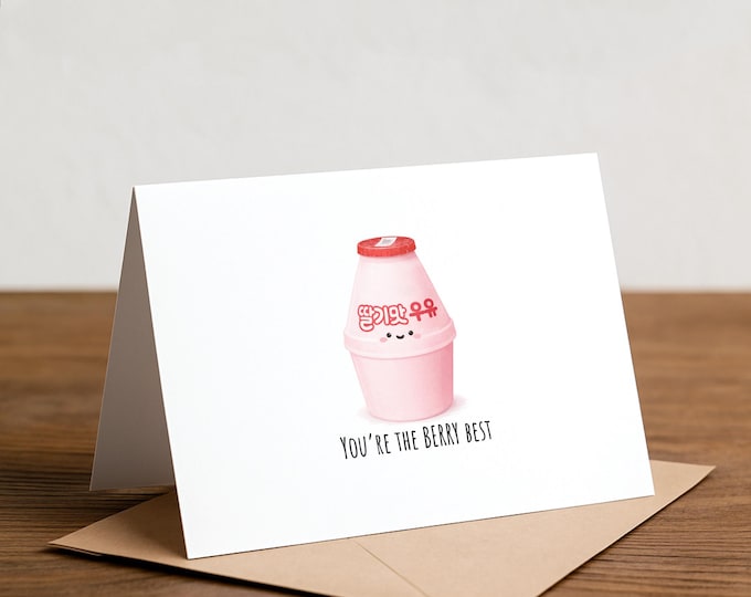 Handmade Thank You Card – Strawberry Milk Korean Design, Blank Inside