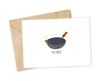 You WOK! - Thank you Greeting Card, Note Card, Funny valentine, Thank you card, dad joke, love card, wok, chinese food, you rock