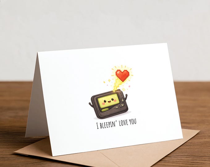 I BEEPIN' Love You Pager Greeting Card - Retro Pun Card