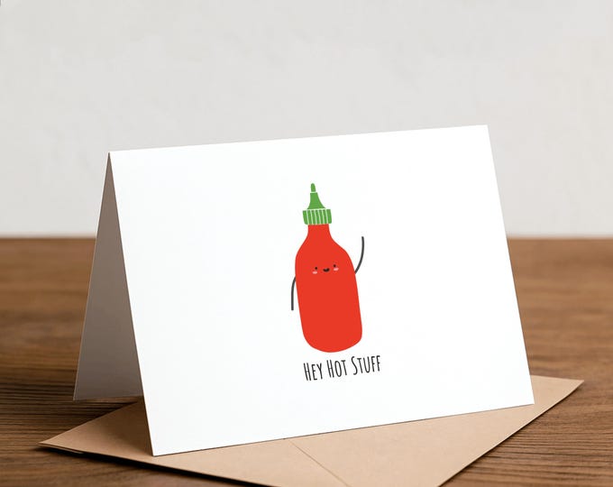 Hey Hot Stuff Greeting Card - Foodie Pun Card