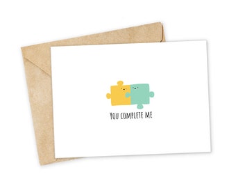 You complete me - Puzzle Greeting Card, Happy Card, I Love You Card, Foodie card, Birthday Card, Nerdy Pun Card, Punny Greeting Card