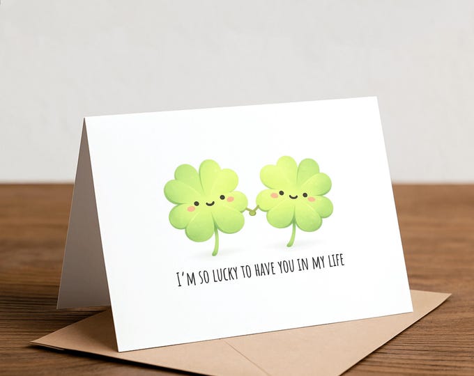 Lucky Clover Handmade Greeting Card: Valentine's Day Card