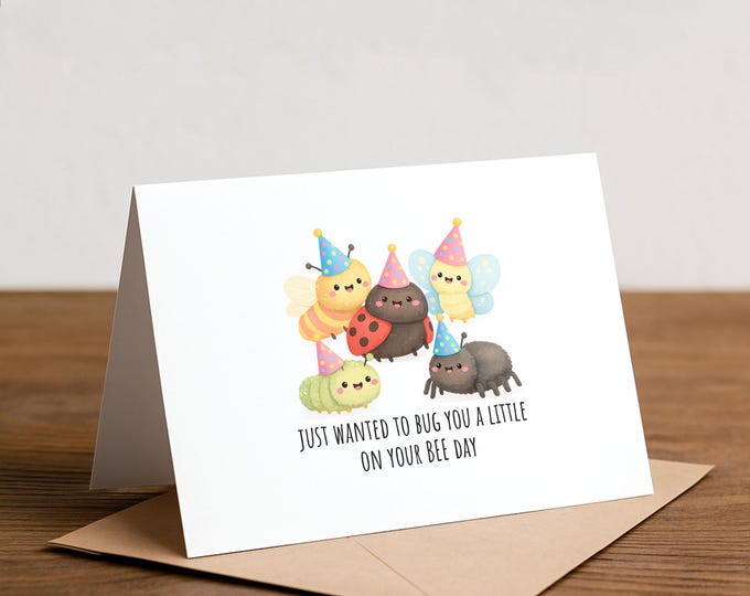 Funny Bug Birthday Card – Ladybug, Bee Day Greeting