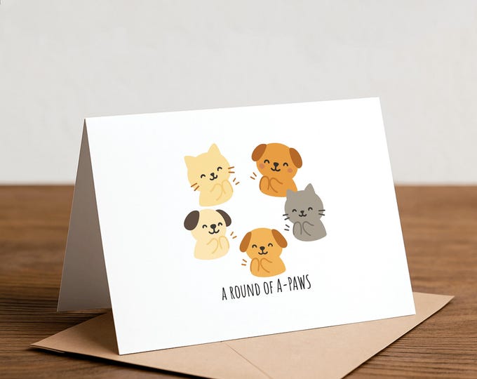 A-PAWS Congratulations Card: Dogs and Cats, Handmade
