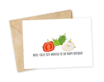 BASIL-cally just wanted to wish you a happy birthday - Caprese Salad Greeting Card, Note Card, Funny birthday card, foodie, food pun, basil