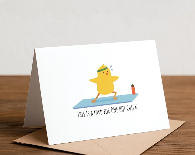 Funny Hot Yoga Chick Greeting Card - Handmade Note Card