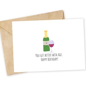 Vous vous améliorez avec l'âge - carte d'anniversaire drôle, carte de vin, carte faite main, carte de voeux de petit garçon, carte de blague, cadeau de bâillon, anniversaire de jeu de mots