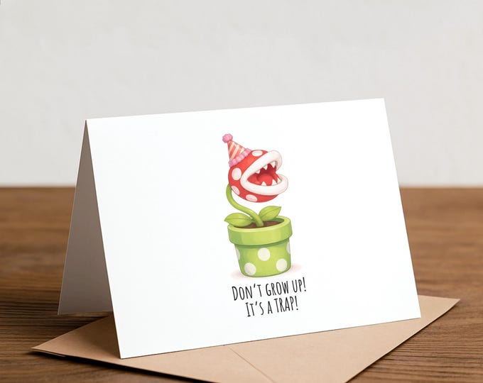 Funny Birthday Card: Piranha Plant Handmade Card