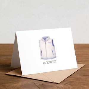 Tarjeta de felicitación con chaleco Patagonia: divertida tarjeta de agradecimiento
