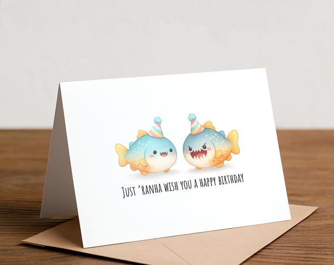 Funny Piranha Birthday Card: Handmade Greeting Card