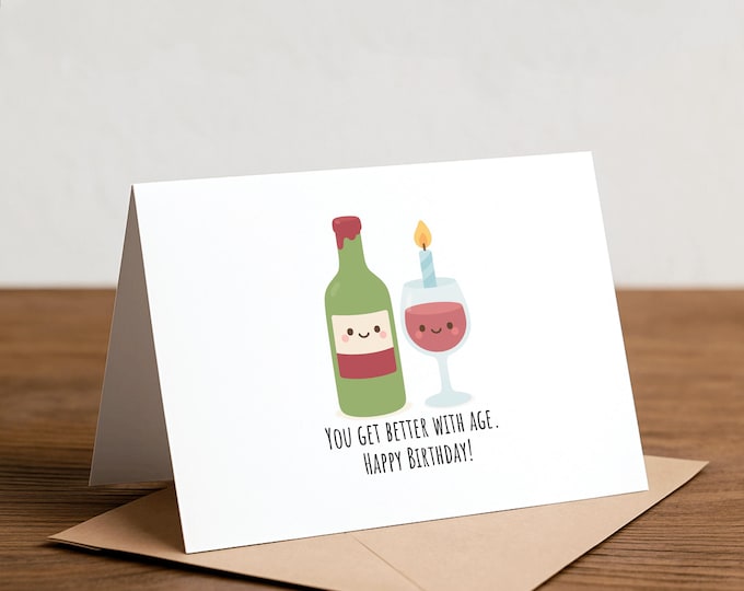 Funny Wine Birthday Card: Punny Handmade Greeting Card