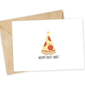 Merry CRUST-mas - Biglietto di Natale carino, biglietto di Natale divertente, biglietto di auguri semplice, Natale con giochi di parole, pizza, gioco di parole sul cibo natalizio, barzelletta sulla pizza