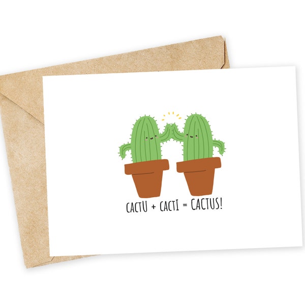 cactU + cactI = CACTUS - Cactus Greeting Card, Happy Card, I Love You Card, Birthday Card, Pun Card, Best Friends, Couples, Plant Parent