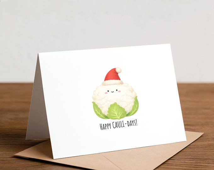 Cauliflower Christmas Card: Punny Vegan Holiday Card