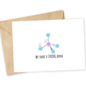 Compartimos un vínculo fuerte: tarjeta de química, divertido día de San Valentín, momento dipolar, tarjeta STEM, ingeniería, química orgánica, juego de palabras científico