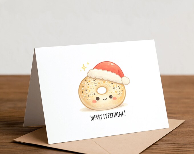 Funny Christmas Card: Merry Everything Bagel Holiday Card