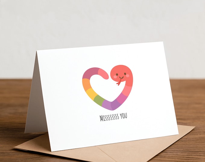 Miss You Greeting Card - Rainbow Snake, Long Distance