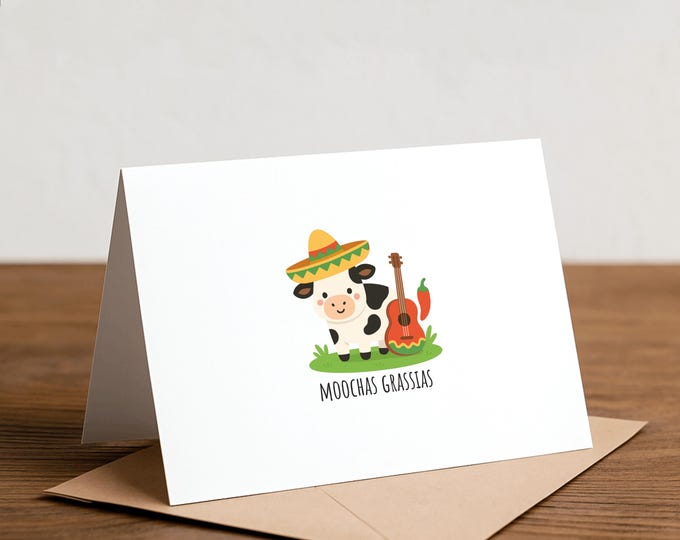 Funny Cow Thank You Card - Muchas Gracias Spanish Pun