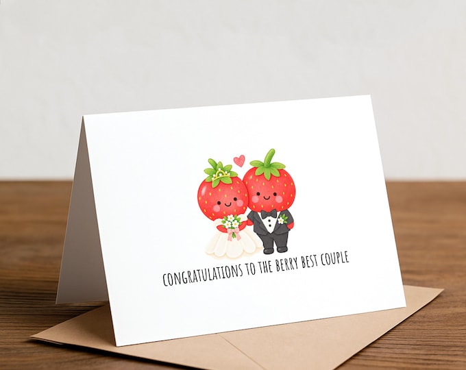 Strawberry Wedding Card: Berry Couple (A2 Cardstock)