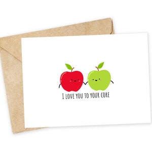I love you to your CORE - Carte de voeux pomme, carte de Saint-Valentin, carte faite main, carte de gourmet, jeu de mots, carte de fruits, pommes