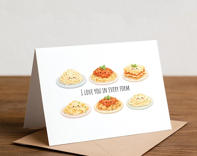 Handmade Pasta Pun Card: Funny Valentine, Thank You Greeting (A2 Size)