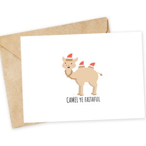 CAMEL ye faithful - Biglietto di Natale per adulti, biglietto di Natale divertente, biglietto di auguri semplice, biglietto di Natale con gioco di parole, fedele, Natale, gioco di parole sulle feste