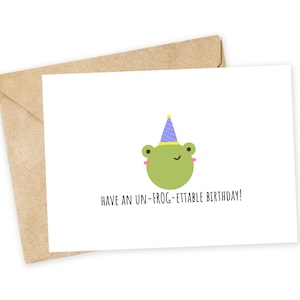 have an un-FROG-ettable birthday! - Cute Frog Greeting Card, Note Card, Funny birthday card, frog, birthday hat