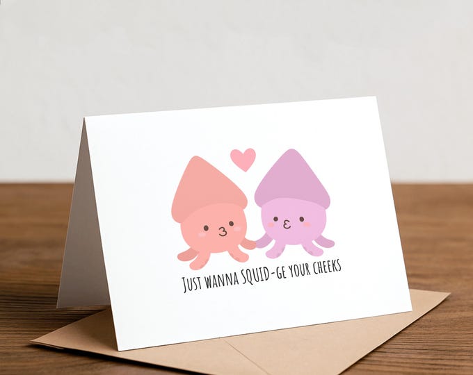 Squidge Cheeks Squid Valentine's Card